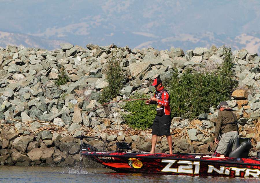 We found Kevin VanDam fighting his fourth fish of the day. 