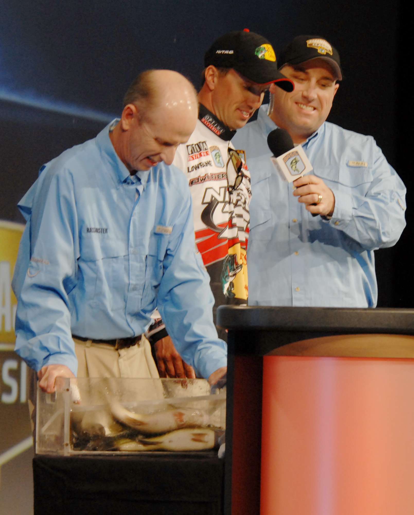 Here, Weldon boxes up Edwin Evers' Day 1 catch during the 2011 Bassmaster Classic in New Orleans.