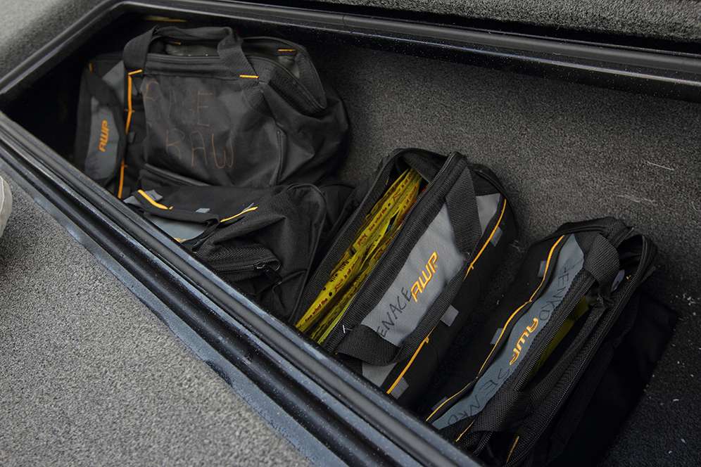 In the right-side rod locker, Lee keeps bags of soft plastics. The bags, which he purchased at Lowe's, are actually designed for storing tools. But he says they're just right for plastics.