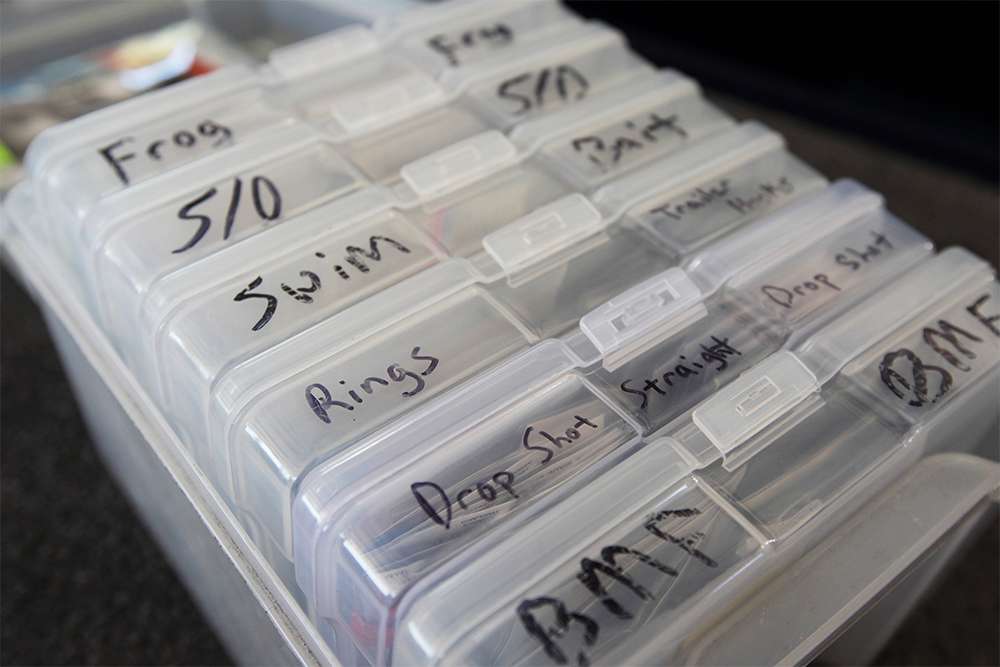 This is how Ashley organizes his hooks, in smaller boxes within a big box. Jeff Kriet gave him this idea.