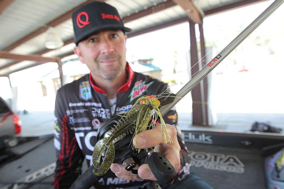 Swindle shows off one of his rods rigged with a bladed jig. 