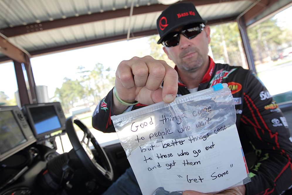 Swindle's wife, Le Ann, writes inspirational notes on his sandwich bag every day. 