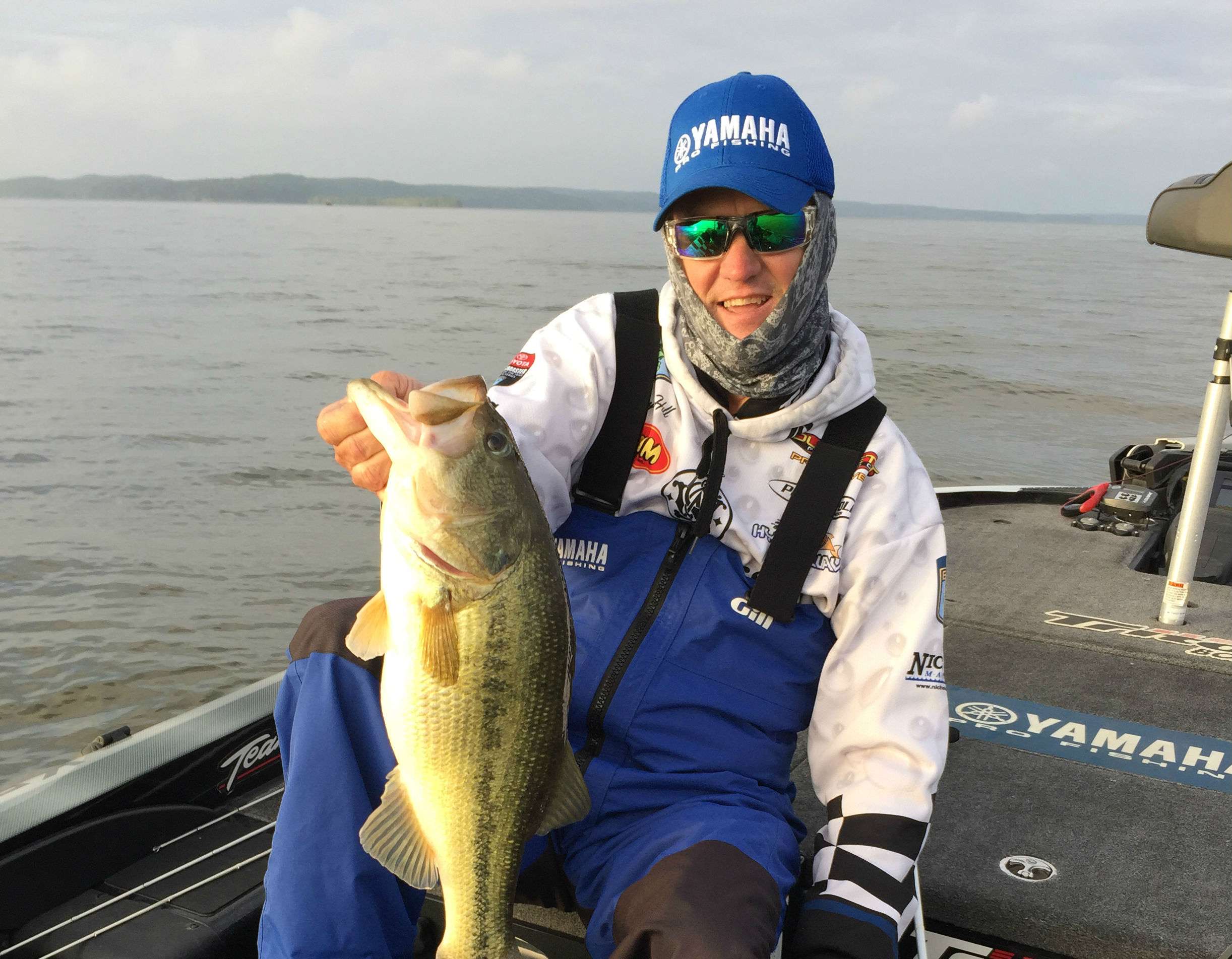 Kenyon Hill is off to a good start with a big bass early Day 1. Photo by Bassmaster Marshal Joe Williams
