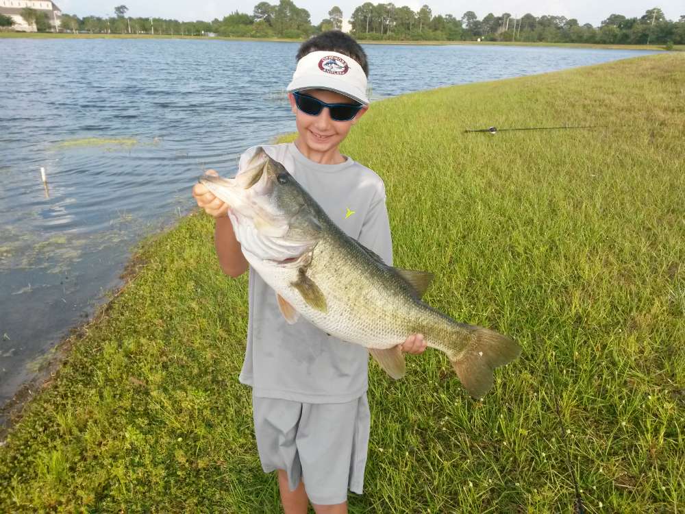 âThis bass was caught on a 6-inch black Zoom trick worm, fishing at a small local lake in Port Saint Lucie, Florida.â Submitted by James