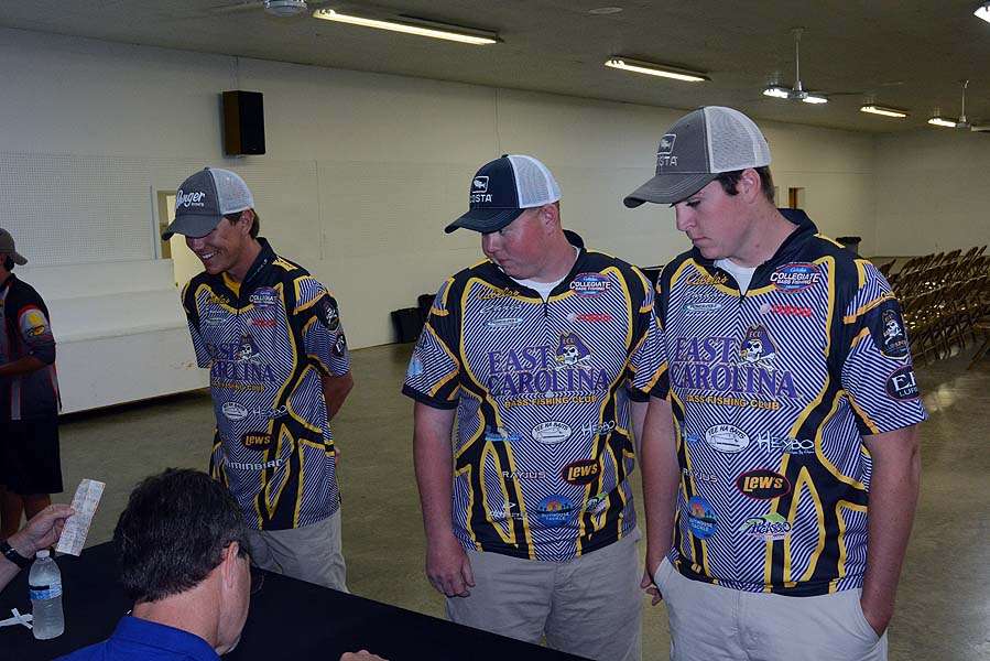 Ronnie Moore, left, joins his teammates from East Carolina University. Moore will fish the tournament and then join the Bassmaster.com staff for BASSfest.