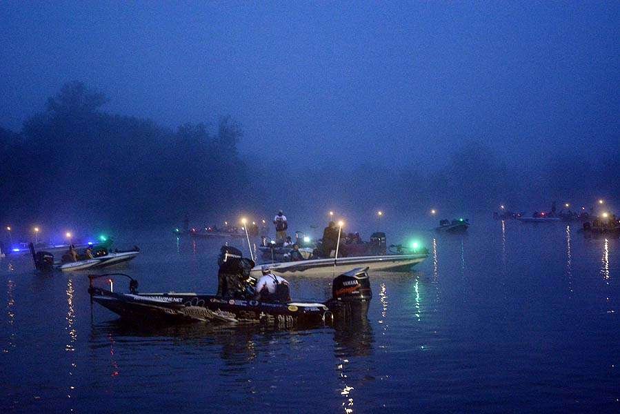 Fog blankets Lick Creek Recreation Area prior to the start of Day 2 at the Carhartt College Wild Card presented by Bass Pro Shops. 