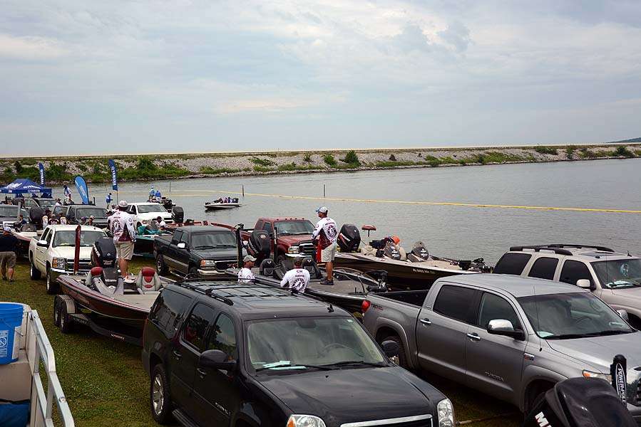 The top 20 teams park backstage at the weigh-in venue at Paris Landing State Park, also site of the Zippo BASSfest at Kentucky Lake presented by A.R.E. Truck Caps. 