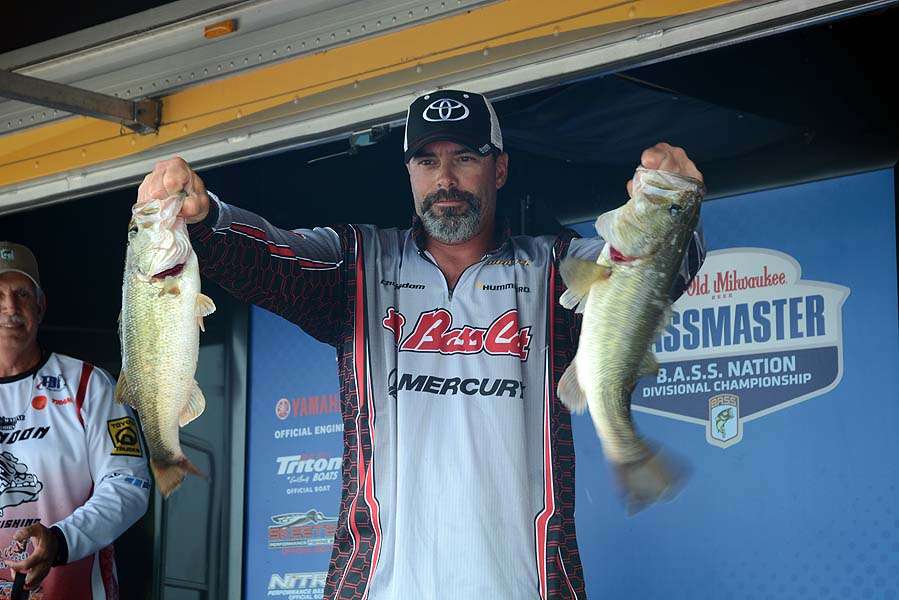 Chuck Wisdom of Arkansas with his best two bass of the day. 