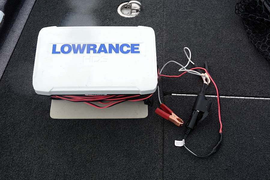 This Lowrance Lowrance HDS-9 Gen3 is normally bolted to the console of Jamie Laicheâs boat. He made it a portable version for fishing as a non-boater on Day 1. 