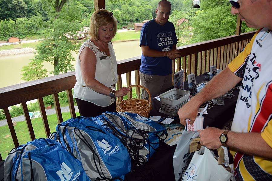 Kim Pellillo of Nationwide greets anglers and provides