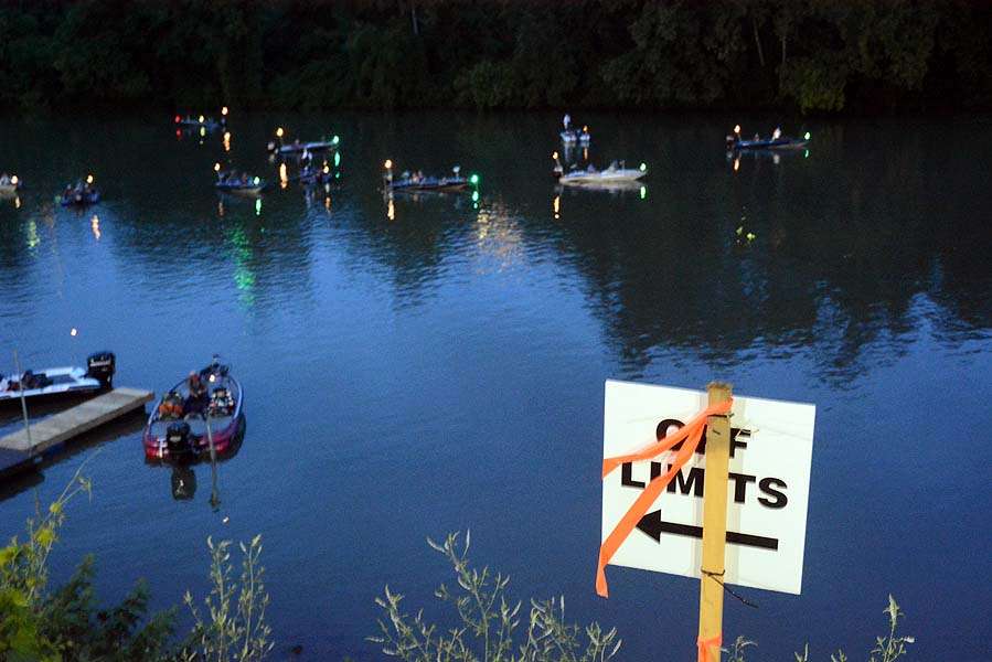 The official off limits area on the river extends from the weigh-in site upriver to the boat ramp. 