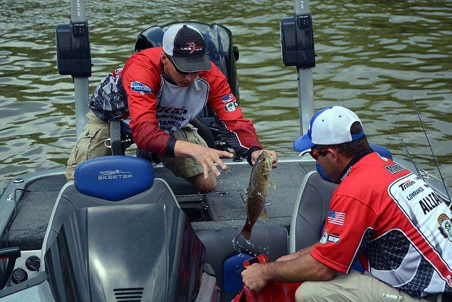 Each angler can weigh five largemouth or smallmouth measuring a minimum of 12 inches. 
