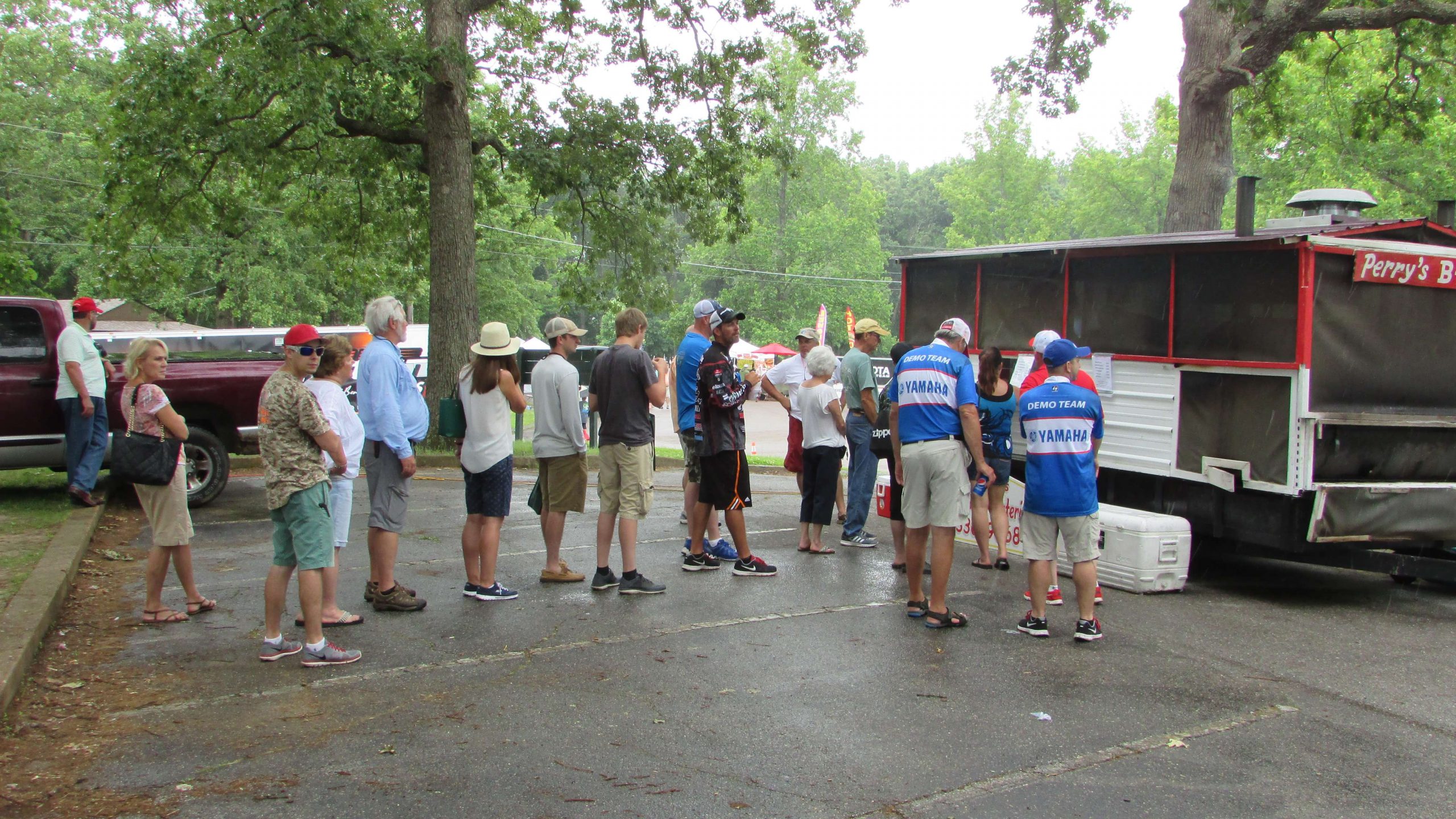 BASSfest fans line up for some local barbecue.