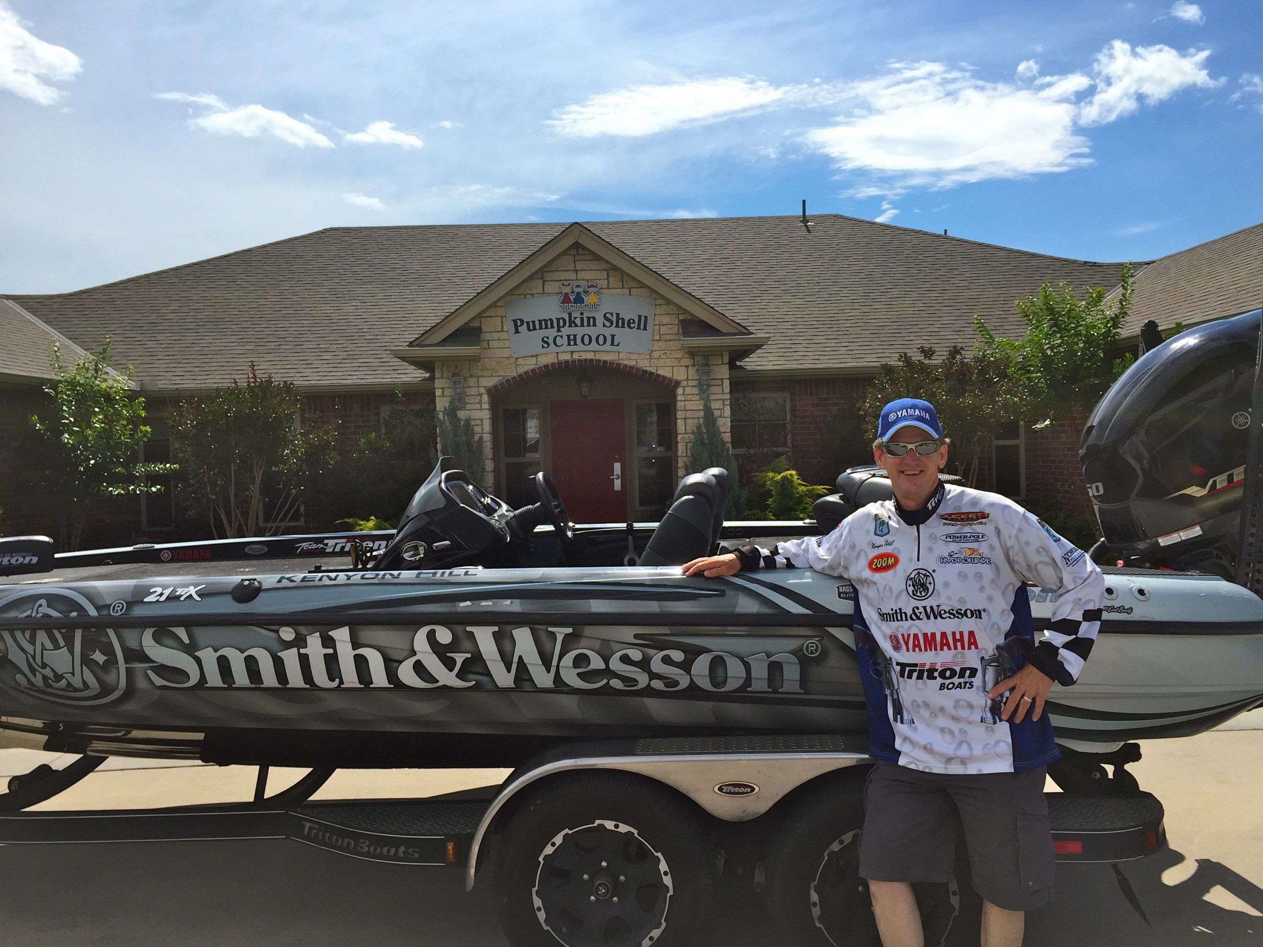 Bassmaster Elite Series pro Kenyon Hill visited Pumpkin Shell School in Norman, Okla., after he returned home from Zippo BASSfest presented by A.R.E. Truck Caps.
