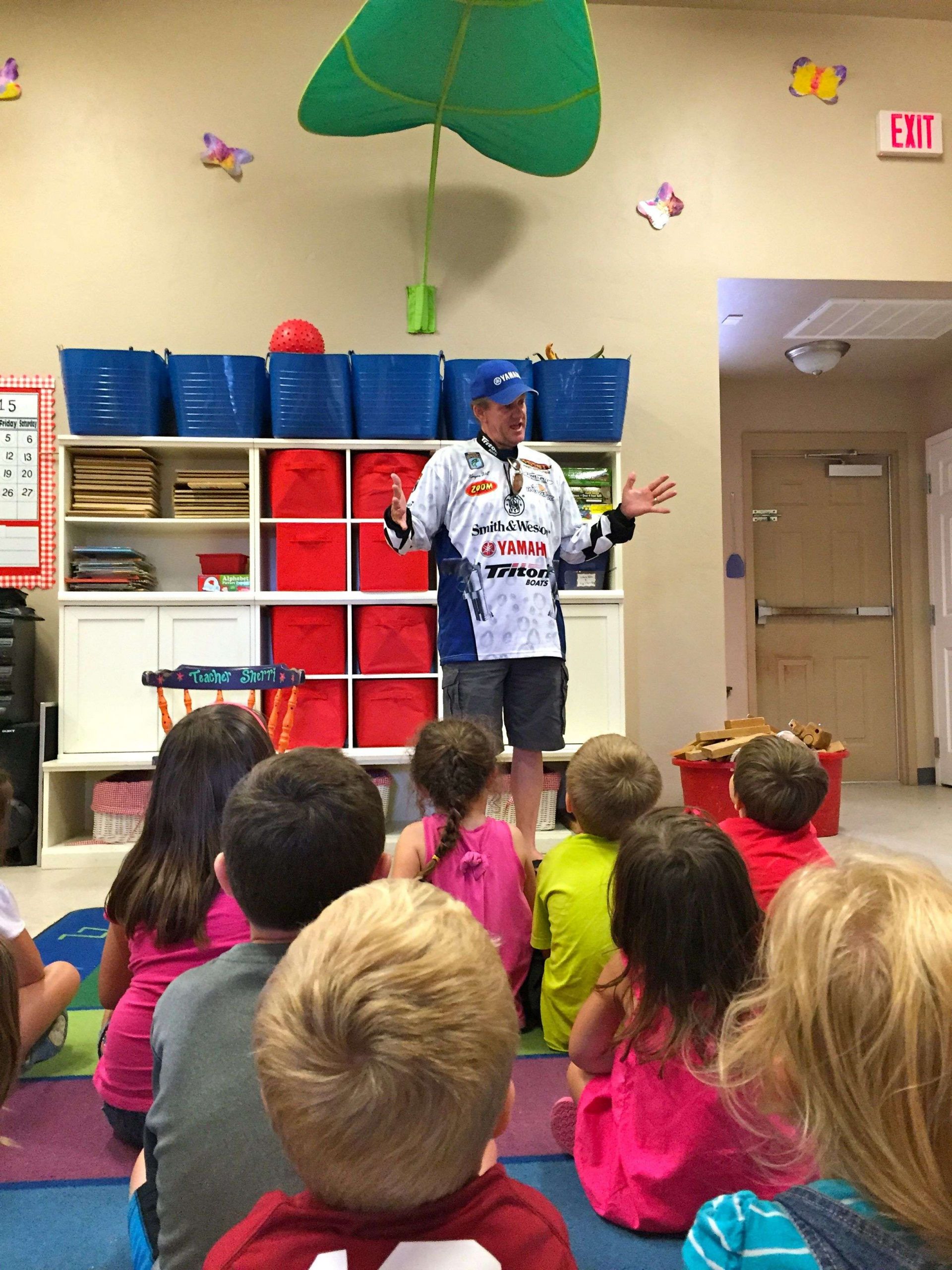 Hill talked to his pre-school audience about what it's like to be a professional angler.