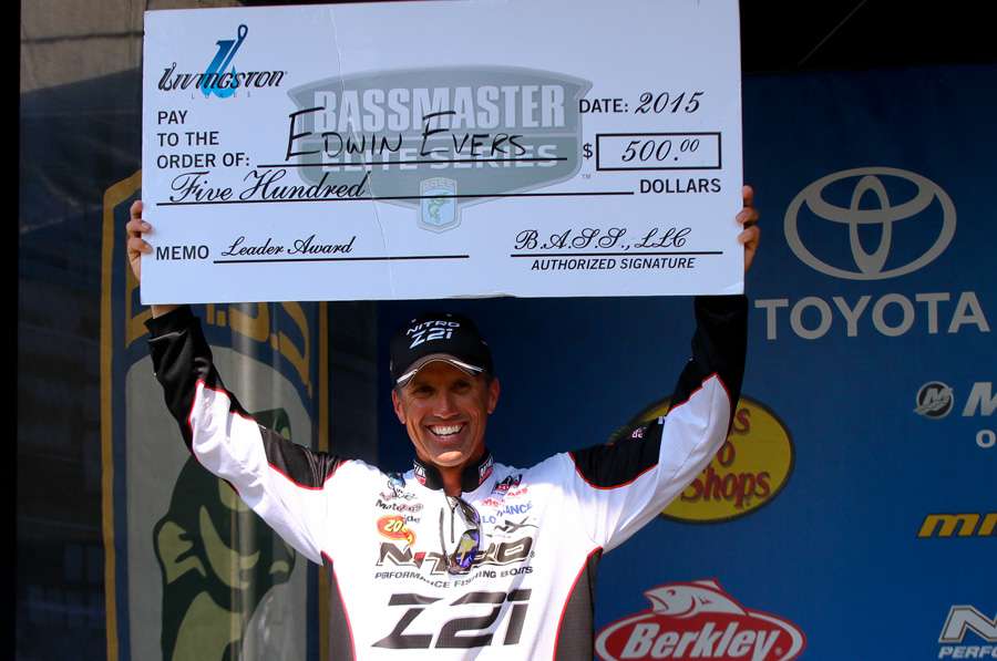 Then he held the Livingston Lures Leader Award check.