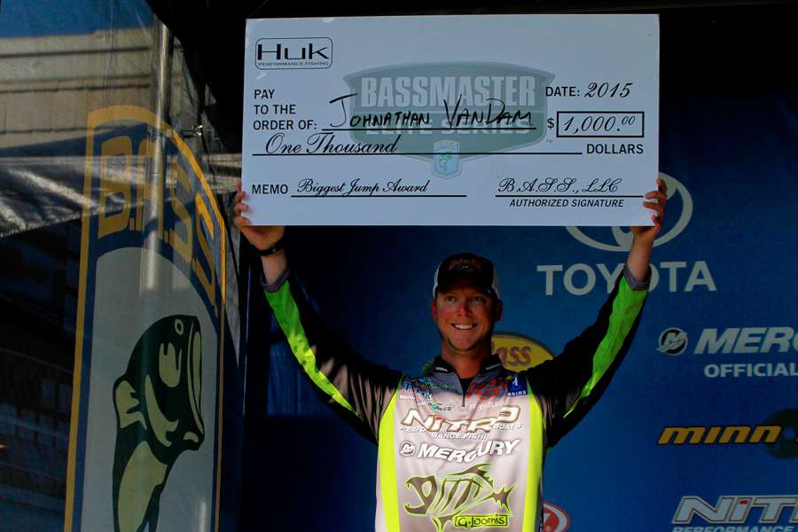 VanDam picked up a cool grand as an award for the biggest single-day jump from a previous tournament.