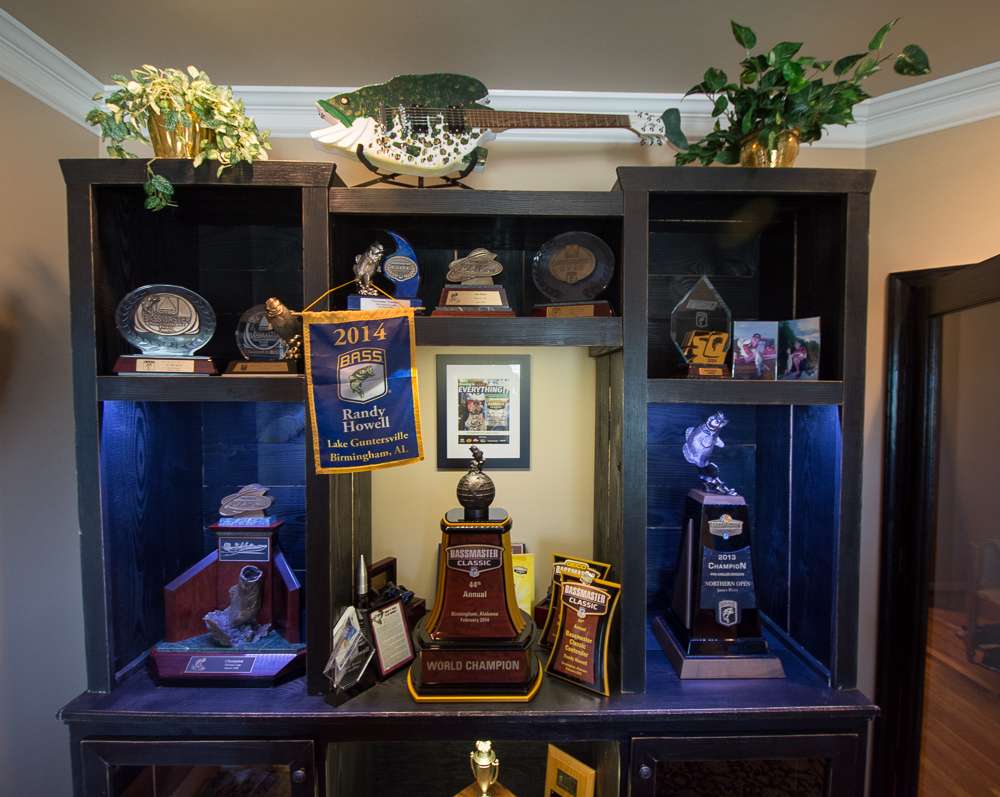 First up is his office. Howell has had a long successful career, and that means some hardware in the cabinet. Since we visited earlier in the summer, he won another Open on Oneida Lake in August. He may need a bigger cabinet! 