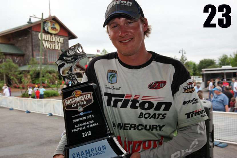 Dustin Connell, 24, is another collegiate angler who is quickly climbing up the ranks. As a representative of the University of Alabama, he was a consistent top finisher in Carhartt Bassmaster College Series and FLW events. In April he held off a charge from Elite pro Russ Lane to win the Bass Pro Shops Southern Open on the Alabama River.