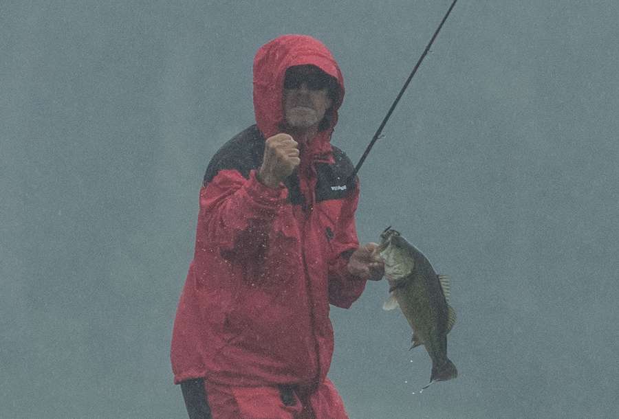 A fist pump in the pouring rain and the fish went to the livewell, where it was joined by two others during the heavy rain.