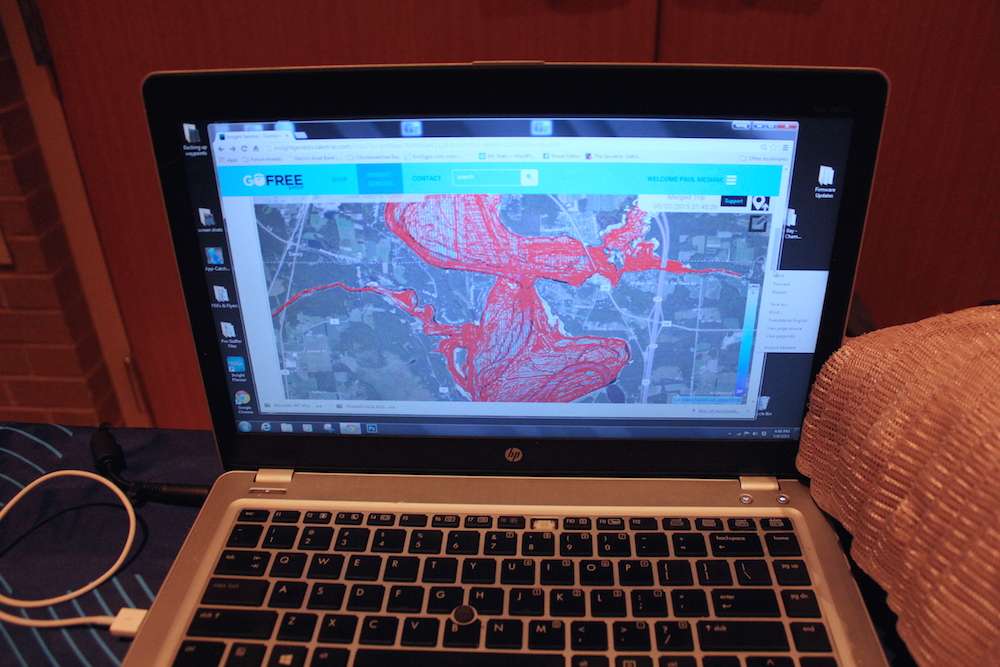 To help the competitors catch more and bigger fish this week, Lowrance users in Wisconsin used GoFreeâs Insight Genesis lake-mapping service to community-source a high-definition chart of Lake Du Bay, with contours down to one foot. The red lines you see overlaid on the map show the hundreds of individual trails local anglers made while recording the sonar data that was aggregated with Insight Genesis to create the map.