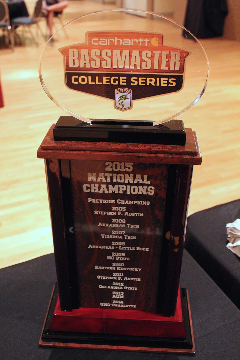 The mac daddy of them all for college fishing, the Carhartt Bassmaster College Series National Champion's trophy. 