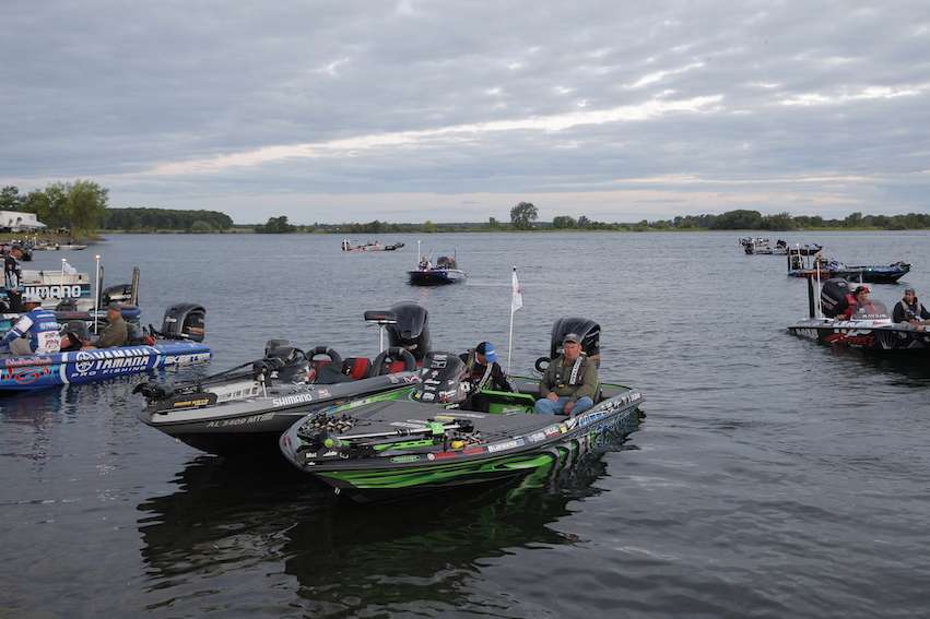Anglers gather together while they wait for their marshalâs for the day.