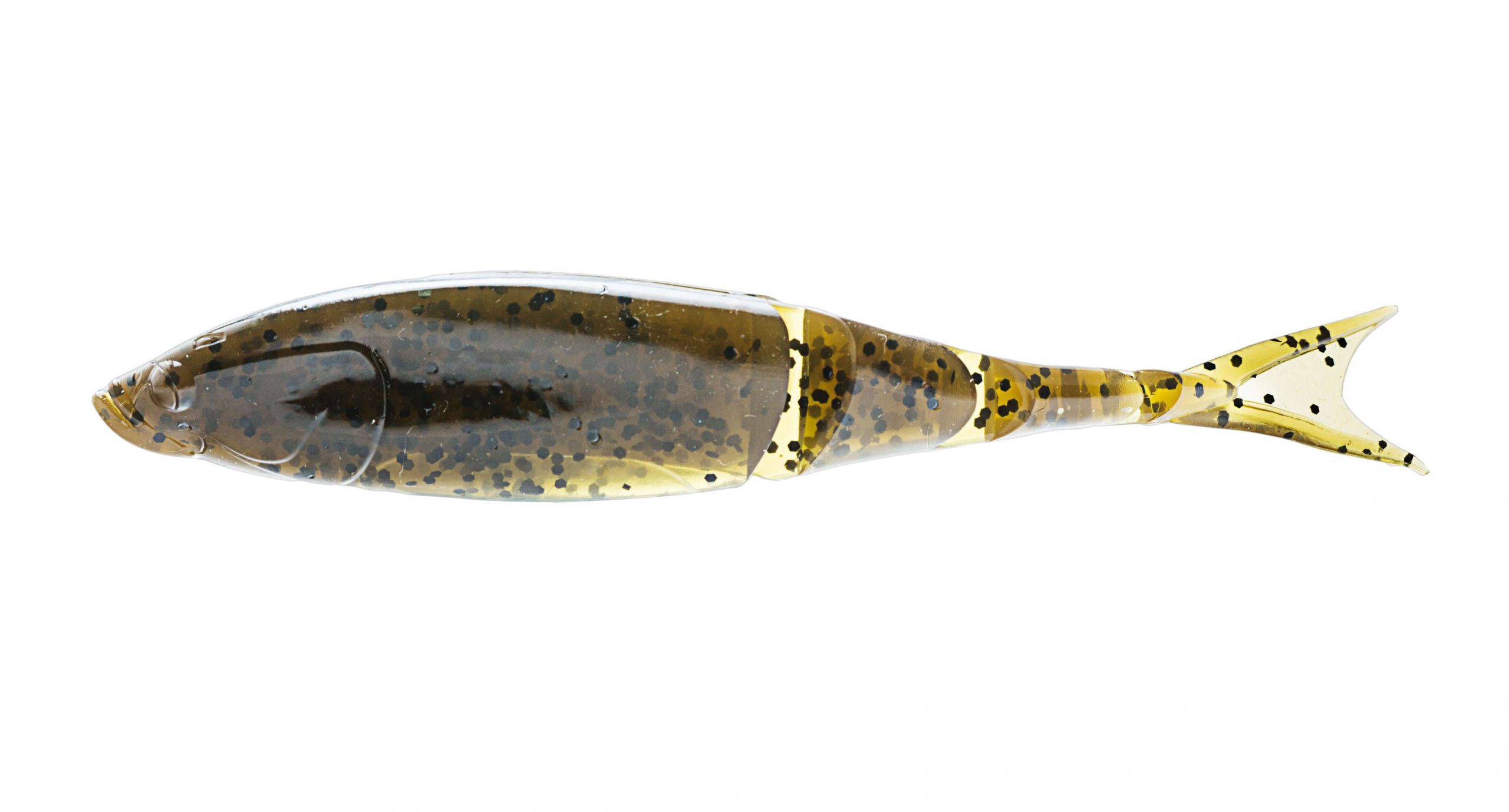<b>Z-Man</b><br>	Razor Shadz<br>	A segmented fish-shaped body and forked tail make this a good facsimile of a baitfish. The sloped head causes the bait to dive when unweighted on a twitching retrieve, which Z-Man says can't be duplicated by other soft baits. The lures measure 4.5 inches and are available in 10 colors, including green pumpkin (above). 