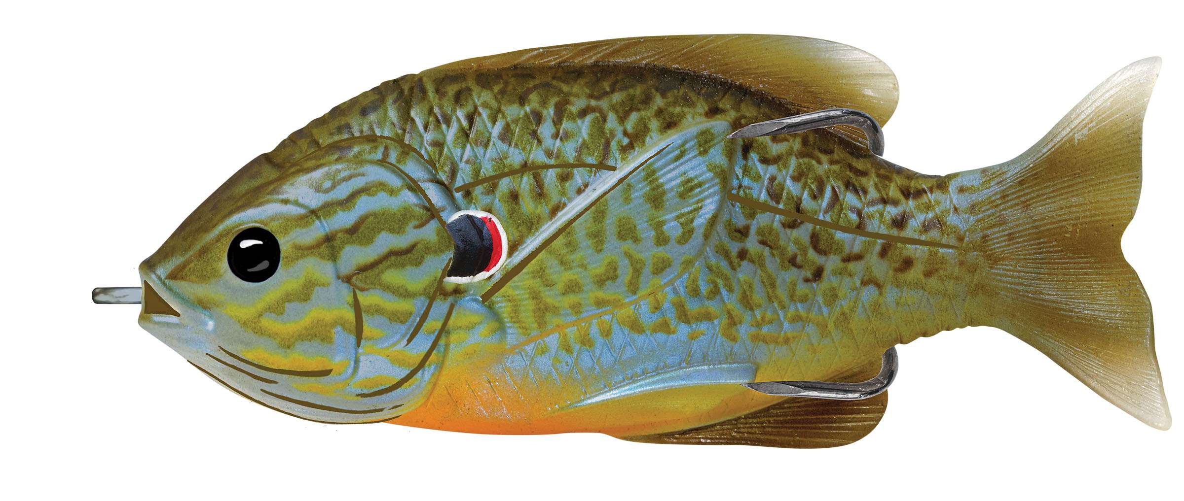 <b>LIVETARGET</b><br>	Hollow Body Sunfish<br>	Molded into the shape and anatomy of a sunfish, this soft, hollow-body lure will become a staple anytime there is a shoreline topwater bite available. With two sizes and an array of 12 colors, including pumpkinseed and bluegill patterns, this weedless lure will have universal appeal and is fishable in heavy cover.  
