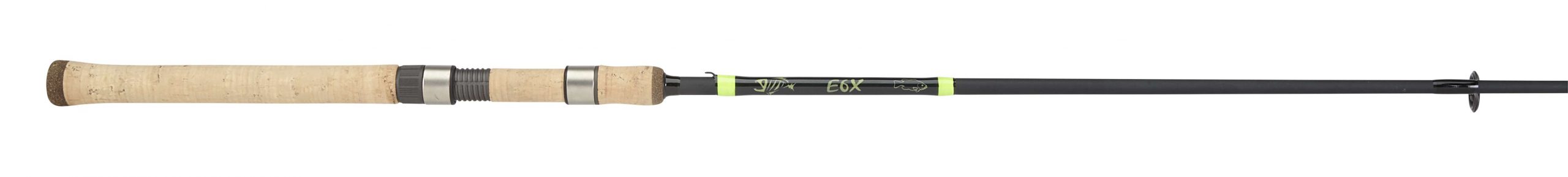 <b>G. Loomis</b><br>	E6X Bass Rods<br>			G. Loomis expands its launch of new E6X bass rods with two new two-piece spinning rods, ideal for those anglers who need the convenience of a multi-piece rod. Both with extra-fast action, the E6X 803-2S JWR is a medium-heavy power 6-foot, 8-inch rod for lures up to 5/8-ounce and line up to 14-pound test. The 7-foot, 1-inch E6X 852-2S JWR is a medium power rod for lighter line down to 6-pound test, and will throw 1/8-ounce lures.