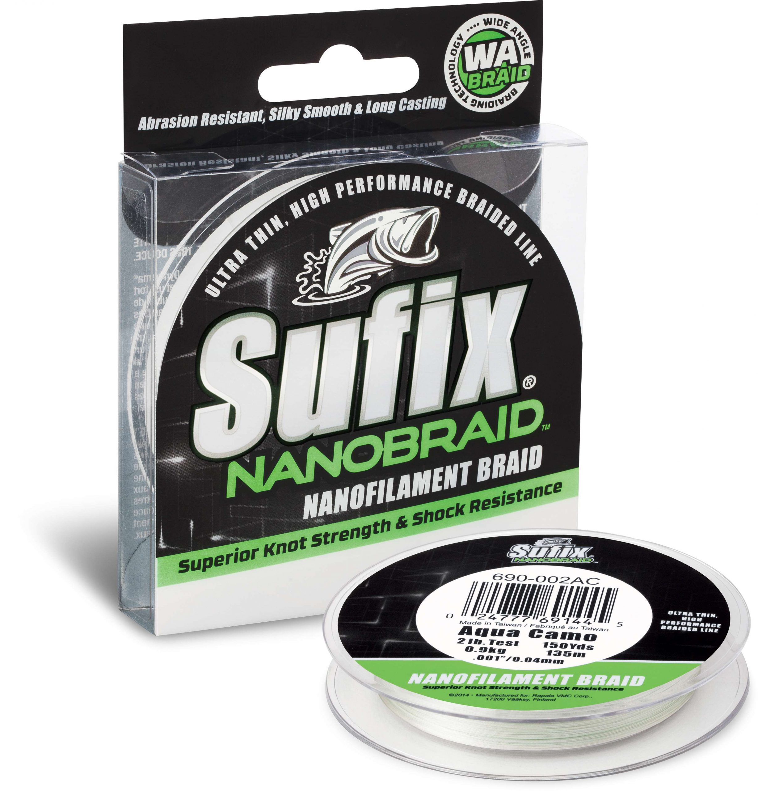 <b>Sufix</b><br>	Nanobraid<br>				Sufix says this new wide-angle braiding technology is three times stronger than other lines in the same category. It has all the benefits of braid - strength, smoothness and sensitivity. 