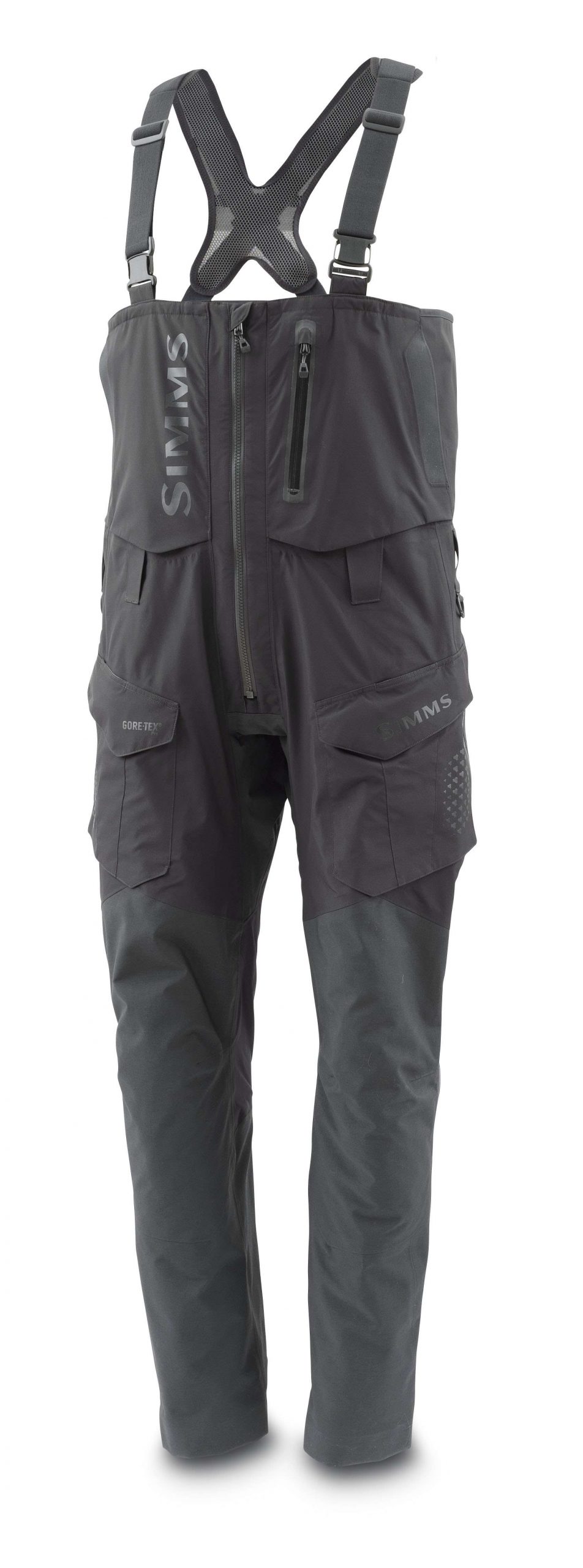 <b>Simms</b><br>	ProDry Bib<br>				When monsooning weather calls for stay-dry solutions, Simmsâ 25 percent lighter GORE-TEX Pro Shell Bib delivers enhanced stowabailty coupled with advanced waterproof, durable performance. Large top-load thigh pockets include plier sleeves, and a zippered chest storage pocket is a safe-haven for smartphones, car keys, etc. A lower leg hem-lifter prevents cuff/heel drag on boat decks and full length, two-way leg zippers ventilate.