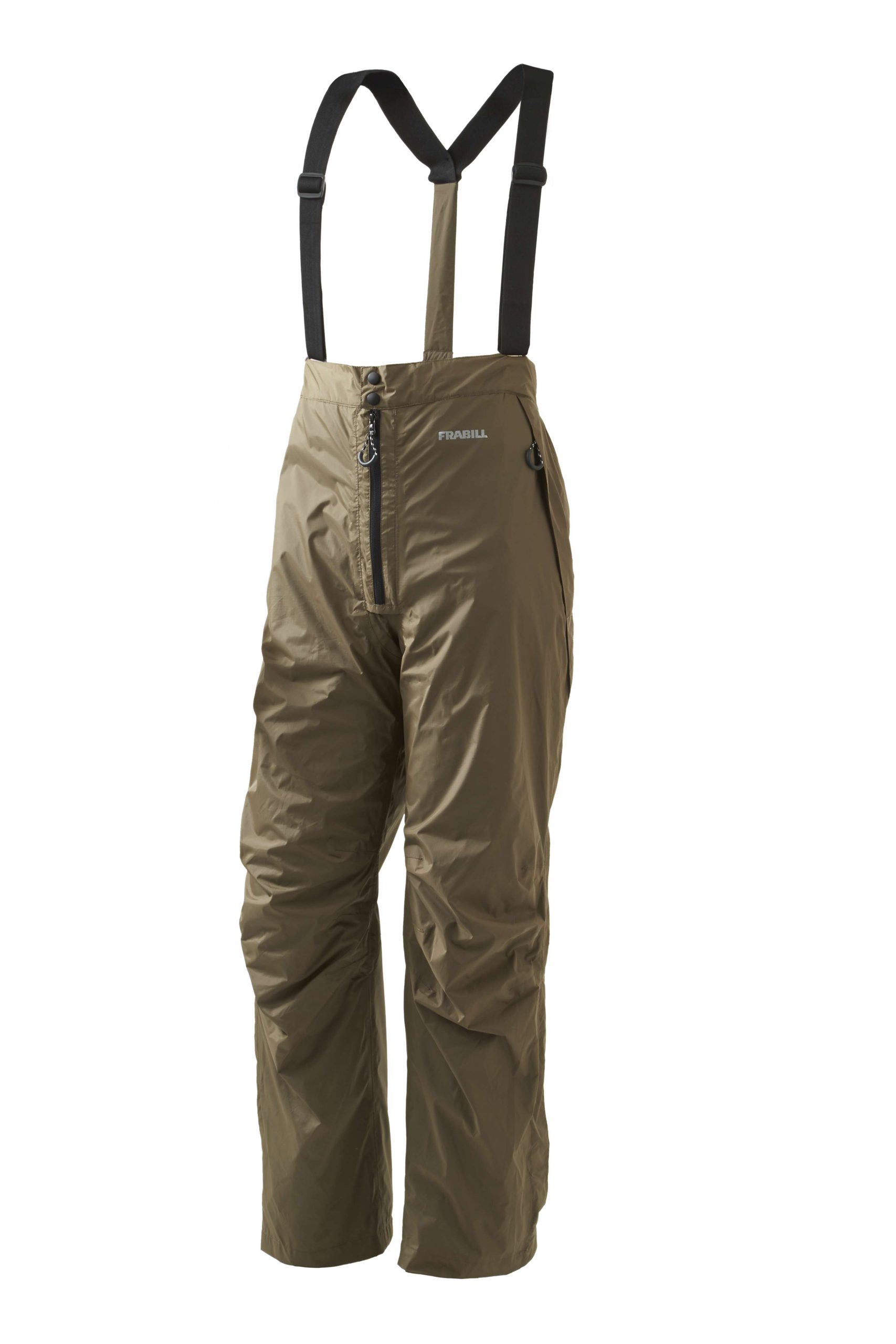 <b>Frabill</b><br>	Stow Series Pants<br>				A two layer waterproof, windproof, breathable light weight rip-stop shell is treated with 3M Scotchgard water repellant. Comes with a removable, full elastic shoulder straps, and a gusset behind the front zipper provides superior waterproof protection. Packable in a convenient stow pocket.