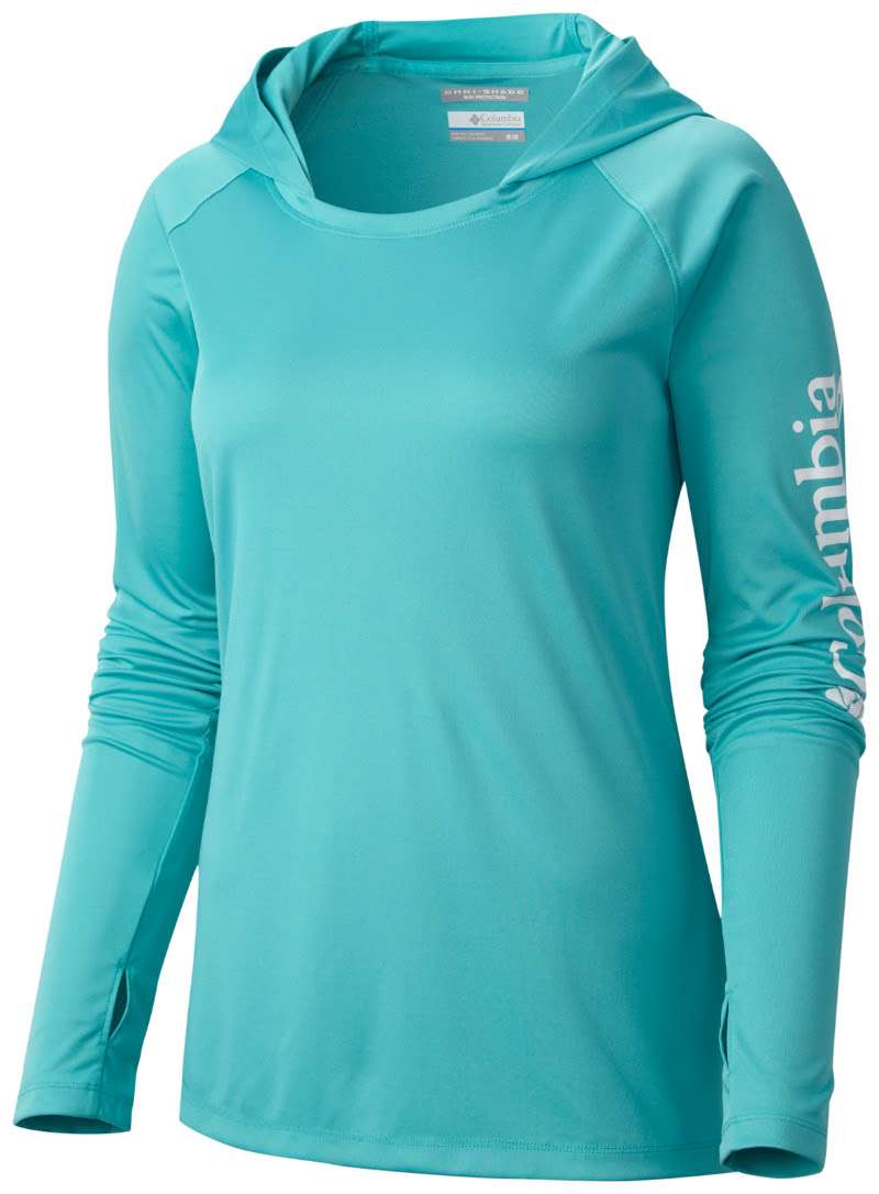 <B>Columbia</B><BR>
Tidal Tee Hoodie<BR>Sun protection is the main focus of the women's shirt from Columbia. She can cover her head and look good doing it, all the while being protected with Omni Shade 50 UPF. 