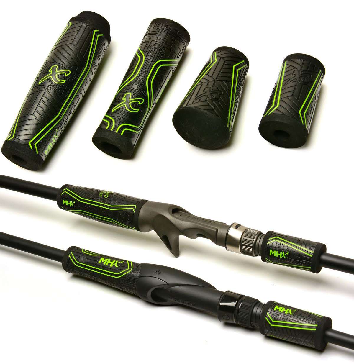 <b>Mud Hole Custom Tackle</b><br>	MHX Winn Grips<br>	These are brand new MHX branded Winn Grips are made to match the MHX Line of rod blanks from Mud Hole Custom Tackle. Made with Winnâs patented WINNDRY Polymer material they have taken their most popular EVA Grip shapes and kicked them up a notch with the help of Winn Grips. Each piece is sold individually for a truly custom configuration. 