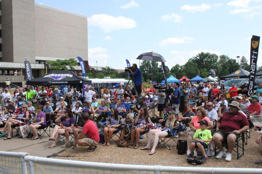 A very good crowd showed up to the University of Wisconsin-Stevens Point sun dial, where the weigh-in's have been held.