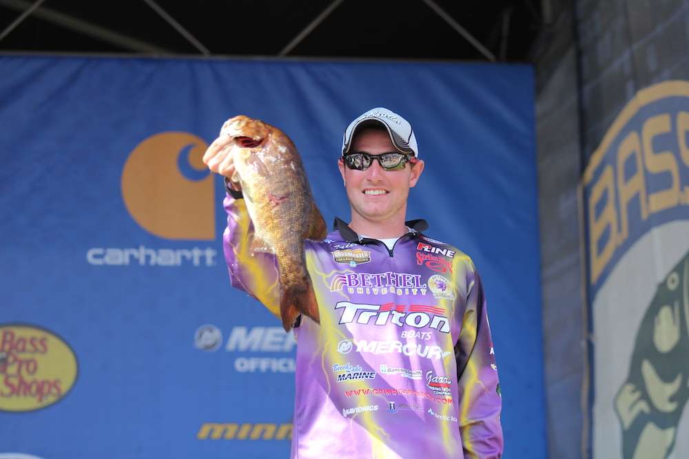 John Garrett and Brian Pahl of Bethel University only caught one, but it was a good one. Pahl's 3-11 is the Carhartt Big Bass for Day 1. 
