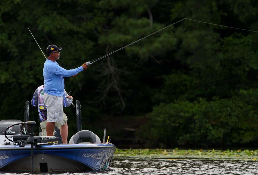 Mike Kernan said he was waiting on a favorable tide, and only had one fish in the boat early on Day 1. 