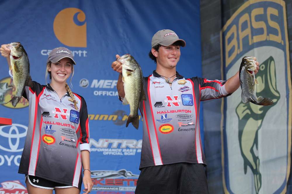 Nicholls State's Tyler Rivet and Allyson Marcel take the lead with 15-0 for two days and six fish. 