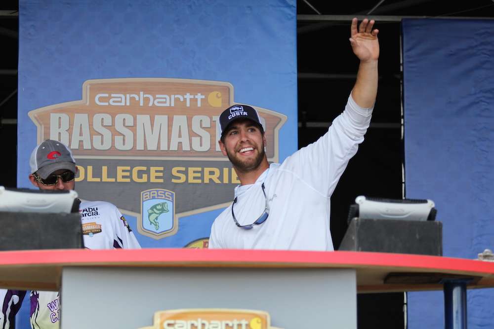 Austin Neary of Western Carolina bids farewell as he makes his way across the Carhartt Bassmastetr College Series stage one last time to wrap up his career. 