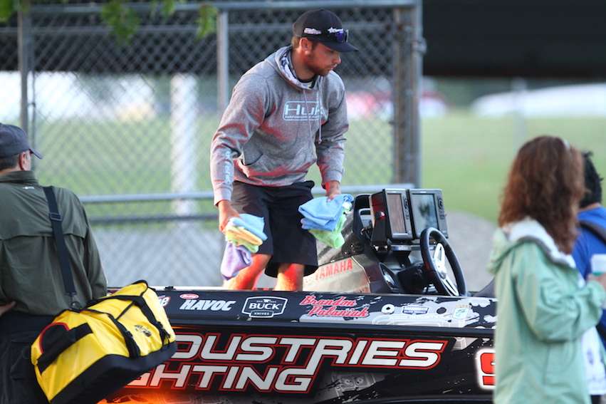 The defending champion of this event, Brandon Palaniuk, rolls into the boat ramp.