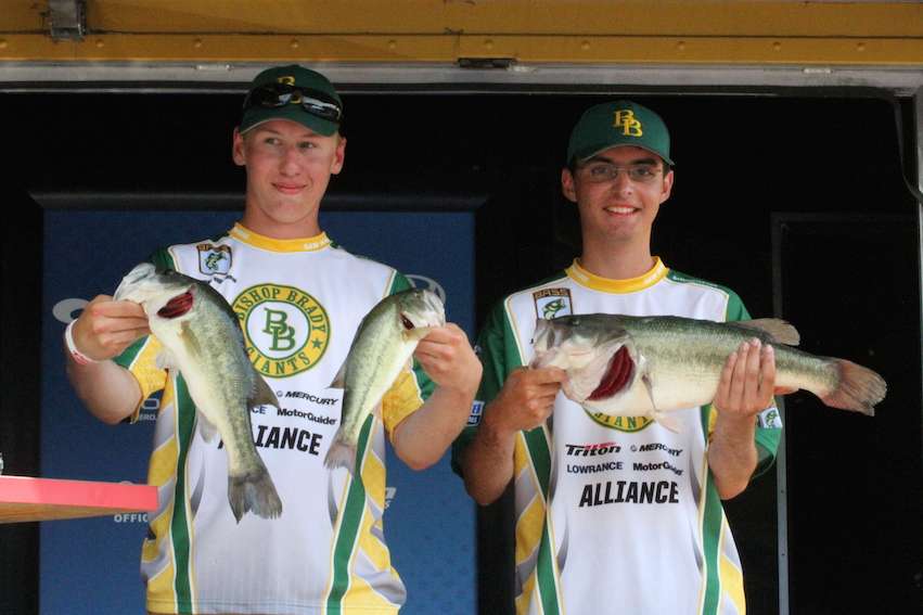 Jeremy Bates and Joshua Holden of Bishop Brady High School brought the Abu Garcia Big Bass to the scales. It weighed 6-12 and they are in 18th place.