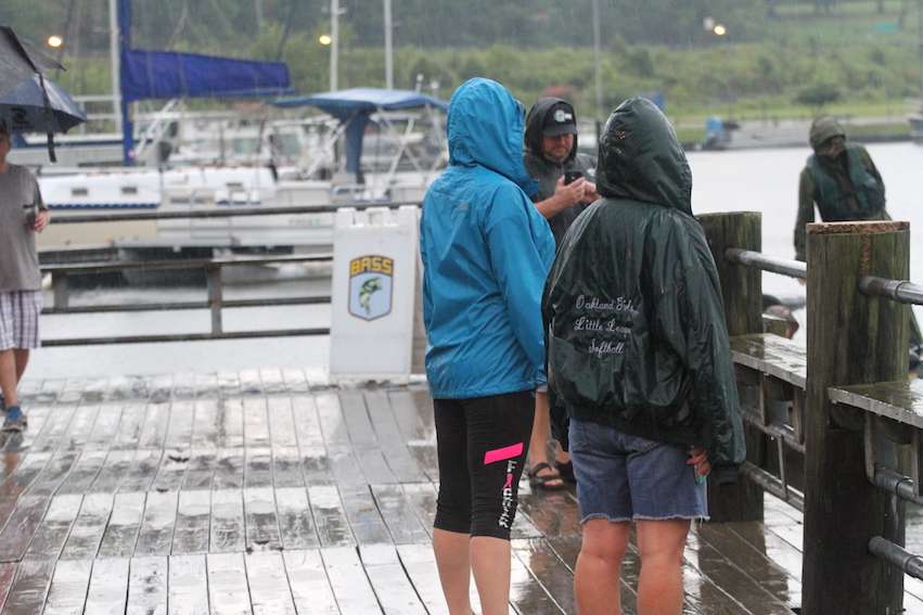 Ponchos, umbrella's and rain gear filled the launch area.