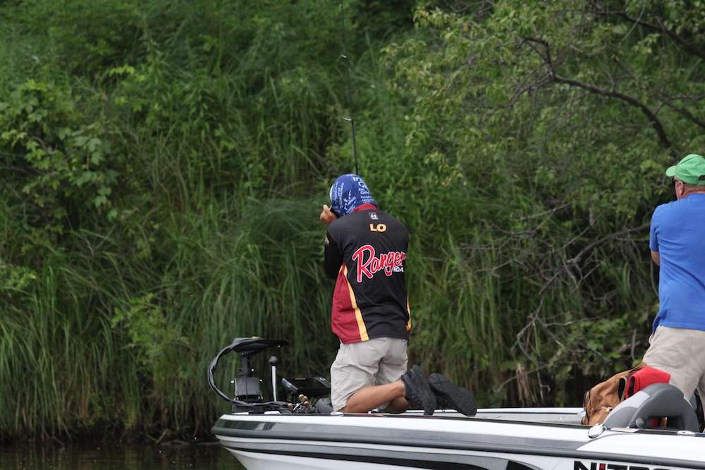 An otherwise unfazed Trevor Lo has shown little to emotion all day, but that one fish would likely have sent him straight to the Bassmaster Classic. 
