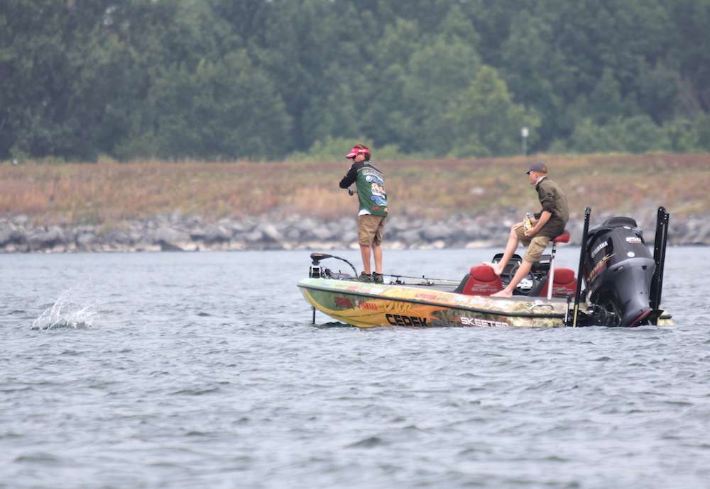 Pirch fights to keep an airborne smallmouth down. 