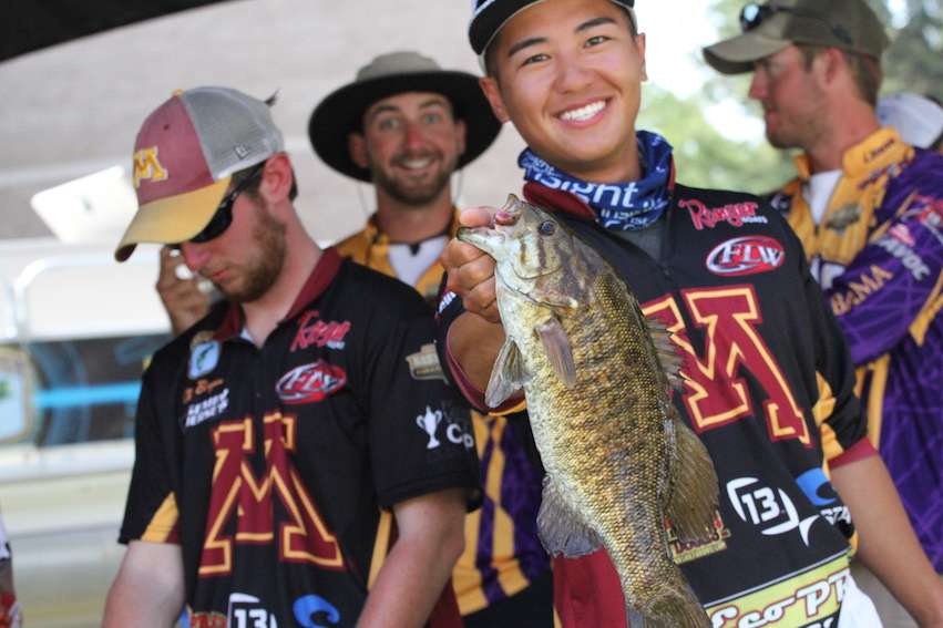 Trevor Lo from Minnesota shows off a nice smallmouth.