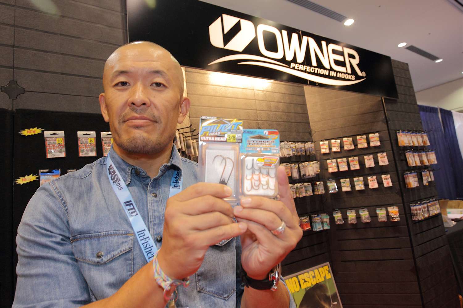  Masato Soyama, sales manager of Owner hooks, keeps thing sharp.