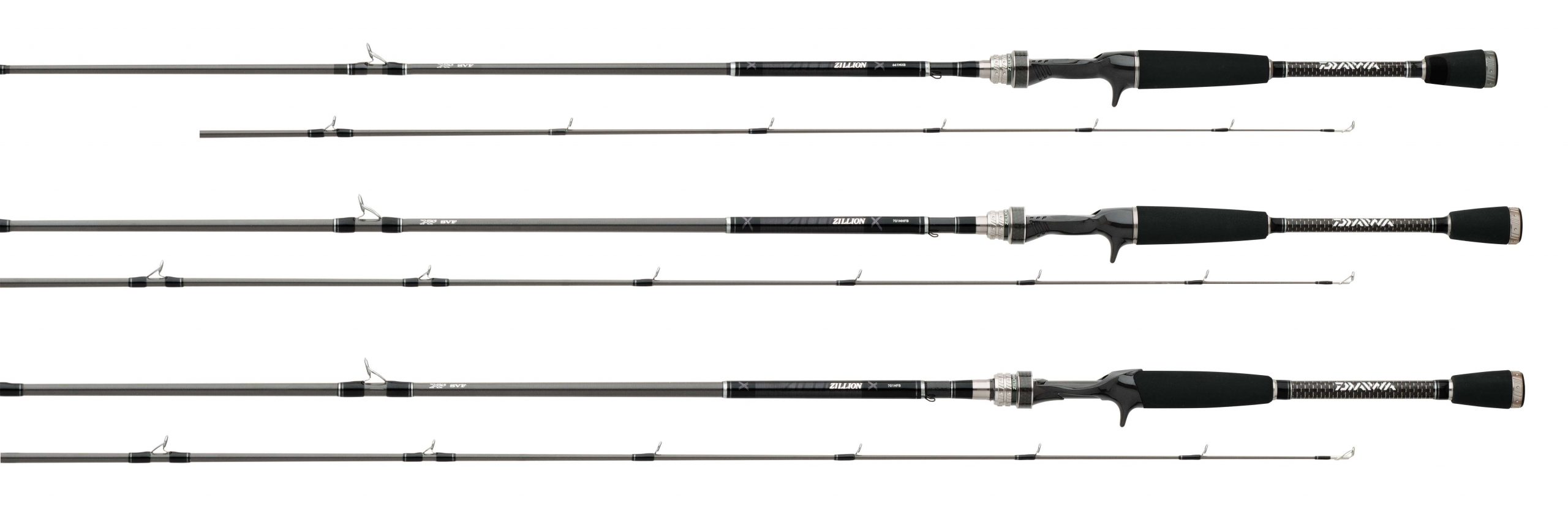 <b>Daiwa</b><br>	Zillion Rods<br>			New ZILLION rods are engineered to offer the durability and performance required for professional-level fishing. Eight new models have been added to the already-opular lineup. Carbon-Air reel seats make the Zillion rods lightweight, and the Tangle Free Fuji SIC Ring K Guides keep line flowing to achieve maximum casting distance. Using SVF graphite and X45 Bias construction, the resulting blanks are exceptionally strong, lightweight and sensitive.