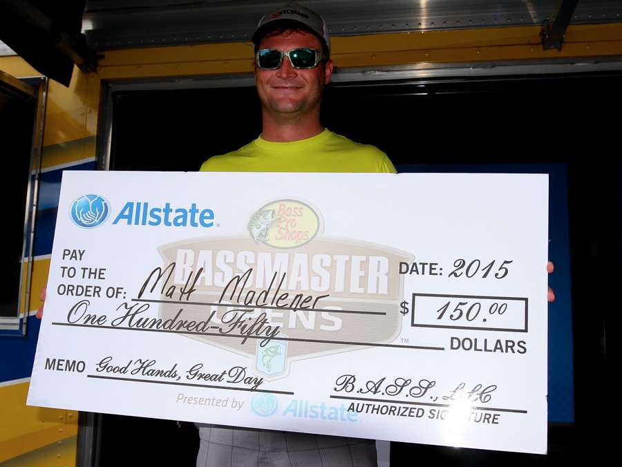 Madlener grabbed the Good Hands, Great Day bonus from Allstate for his jump from 125th to 10th in the co-angler division.