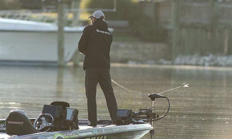 Aaron Martens started Day Two in the lead of the Huk Performance Gear Bassmaster Elite Series on Chesapeake Bay.